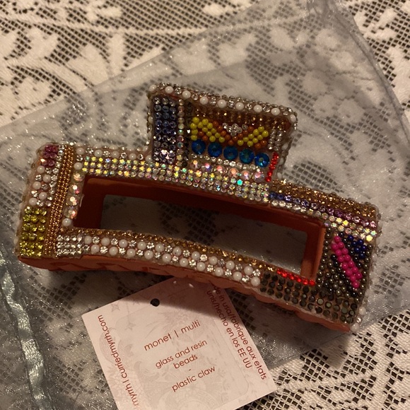Free People Curried Myrrh Monet Crystal Embellished Stunning Claw Clip NEW - Picture 5 of 17